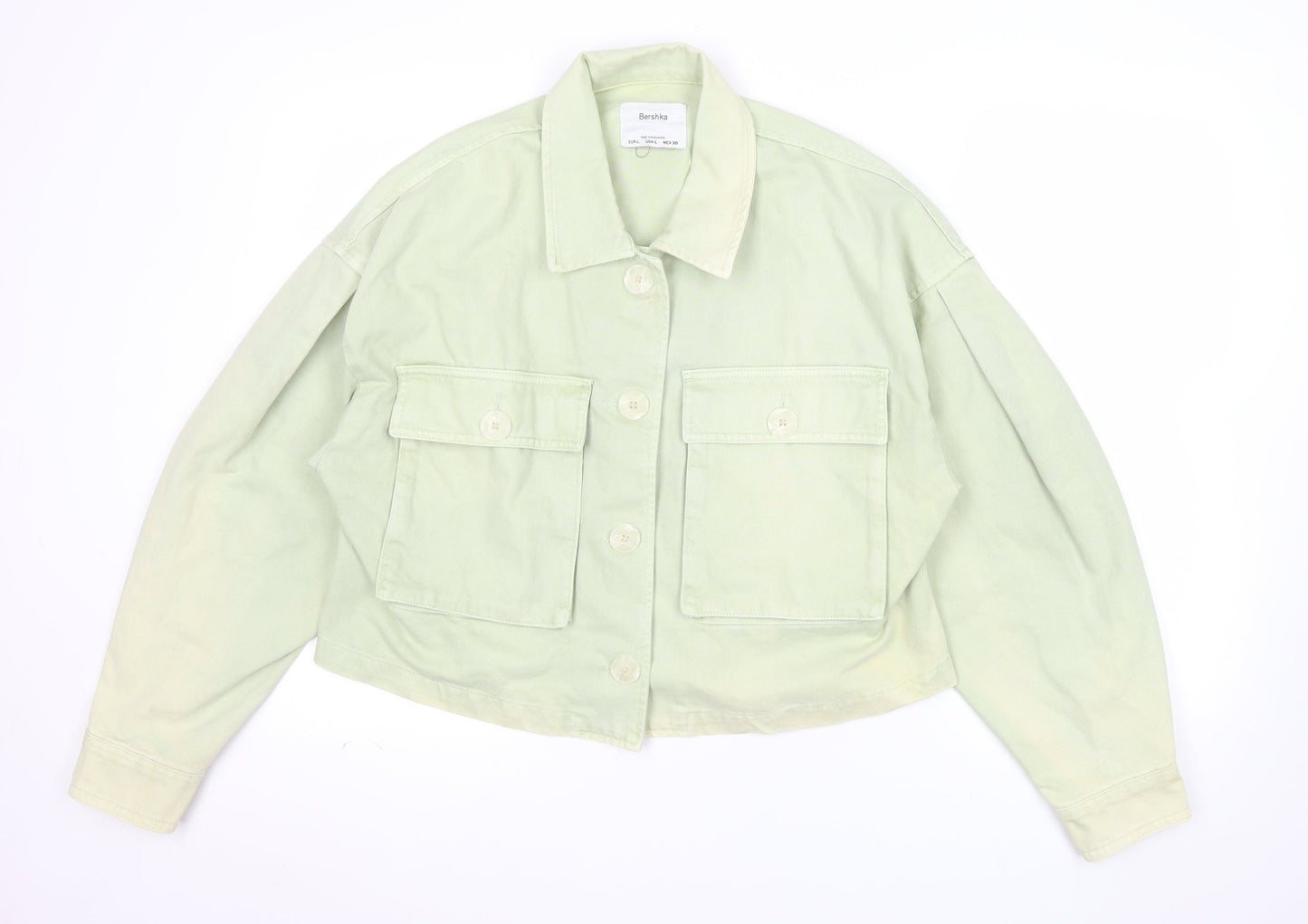 Bershka Womens Green Cropped Cotton Jacket Size 14 Casual