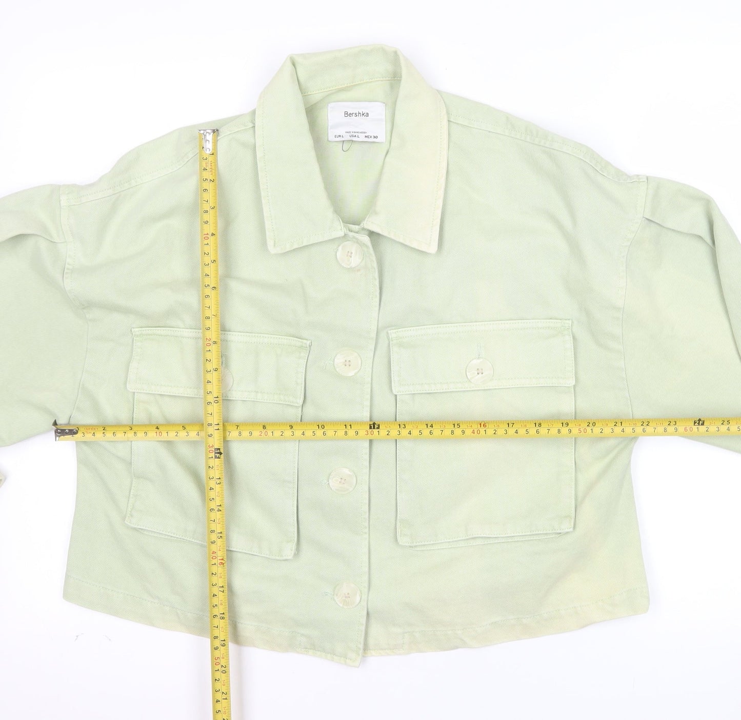 Bershka Womens Green Cropped Cotton Jacket Size 14 Casual