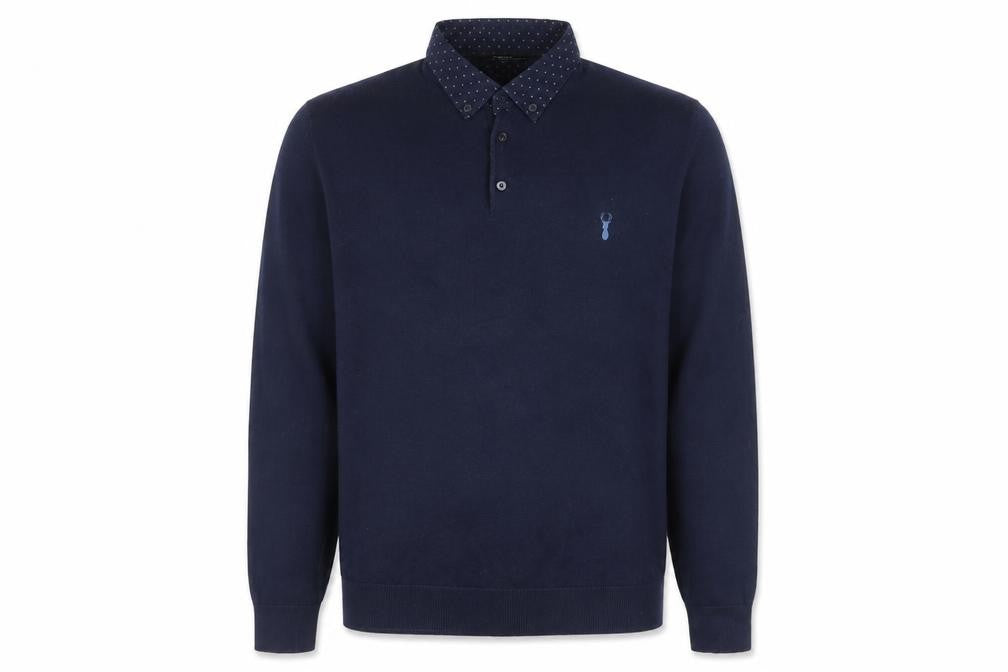 Next Men's Blue Collared Cotton Blend Pullover Jumper Size L