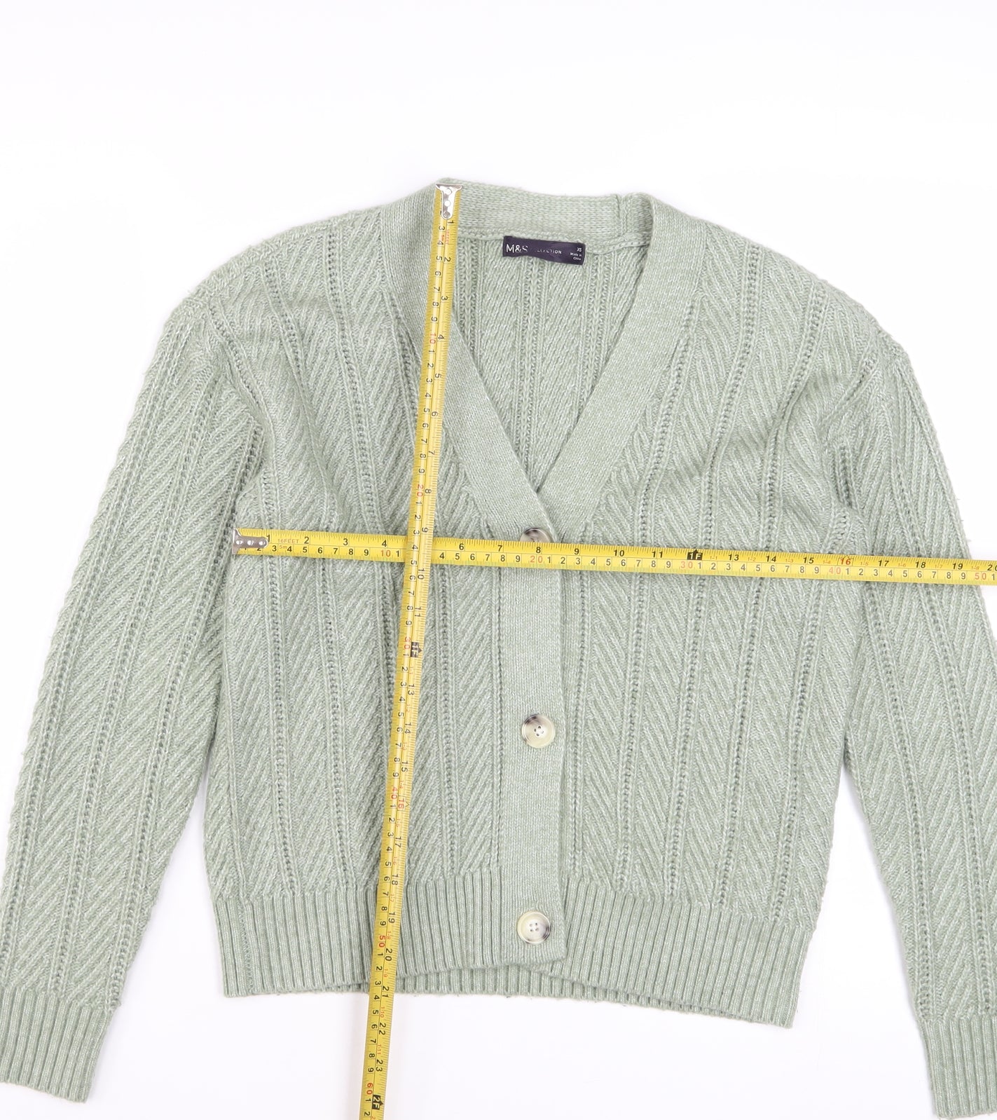Marks and Spencer Women's Green Cable Knit Cardigan XS