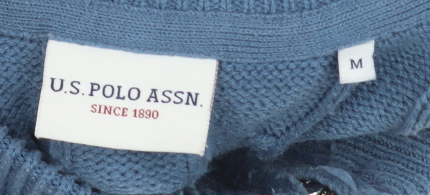 U.S. Polo Assn. Men's Blue Cable-Knit 1/4 Zip Jumper M