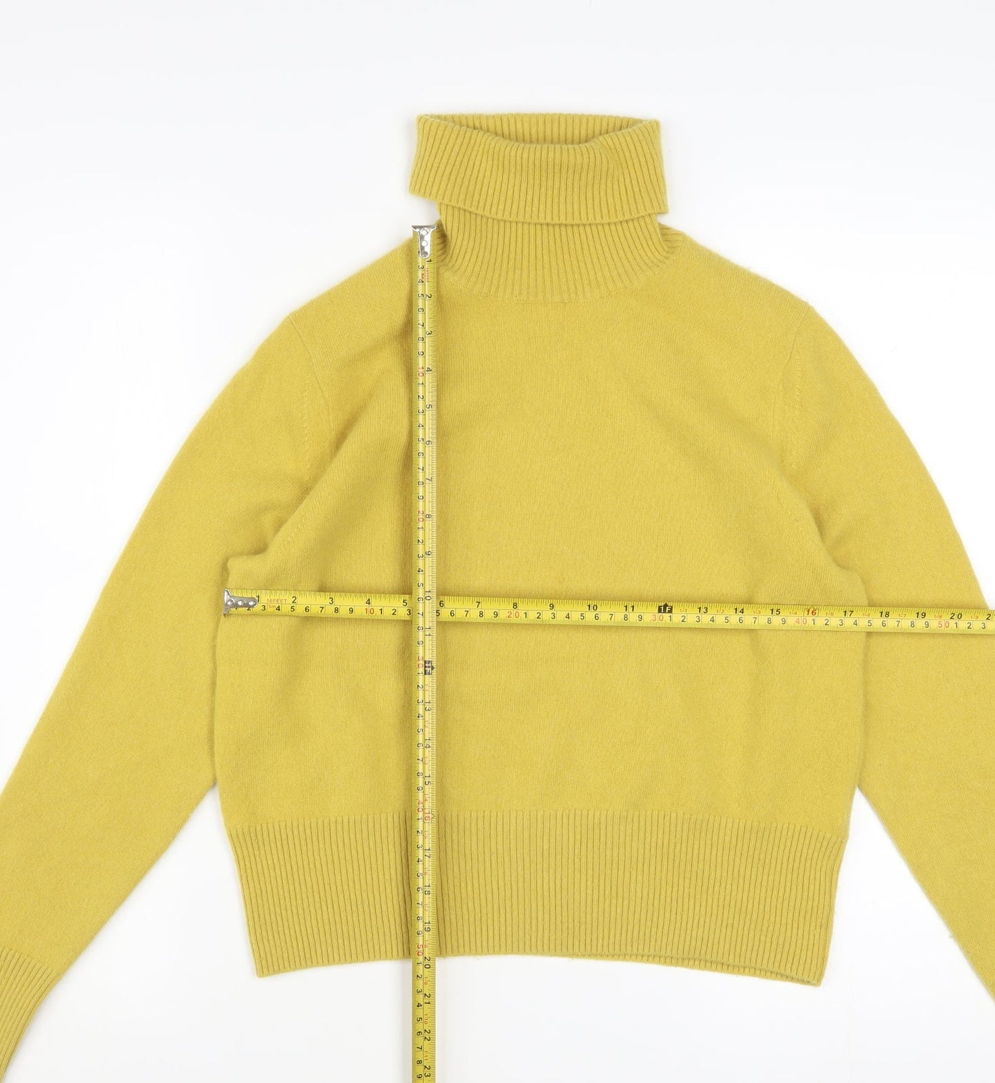 Pure Collection Women Yellow Cashmere Roll Neck Jumper Size 14