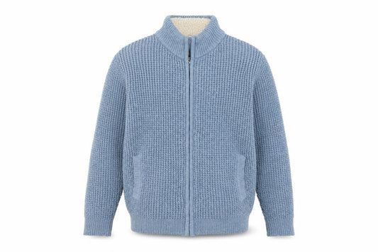 Cotton Traders Men's Blue Full Zip Chunky Knit Jumper Size S
