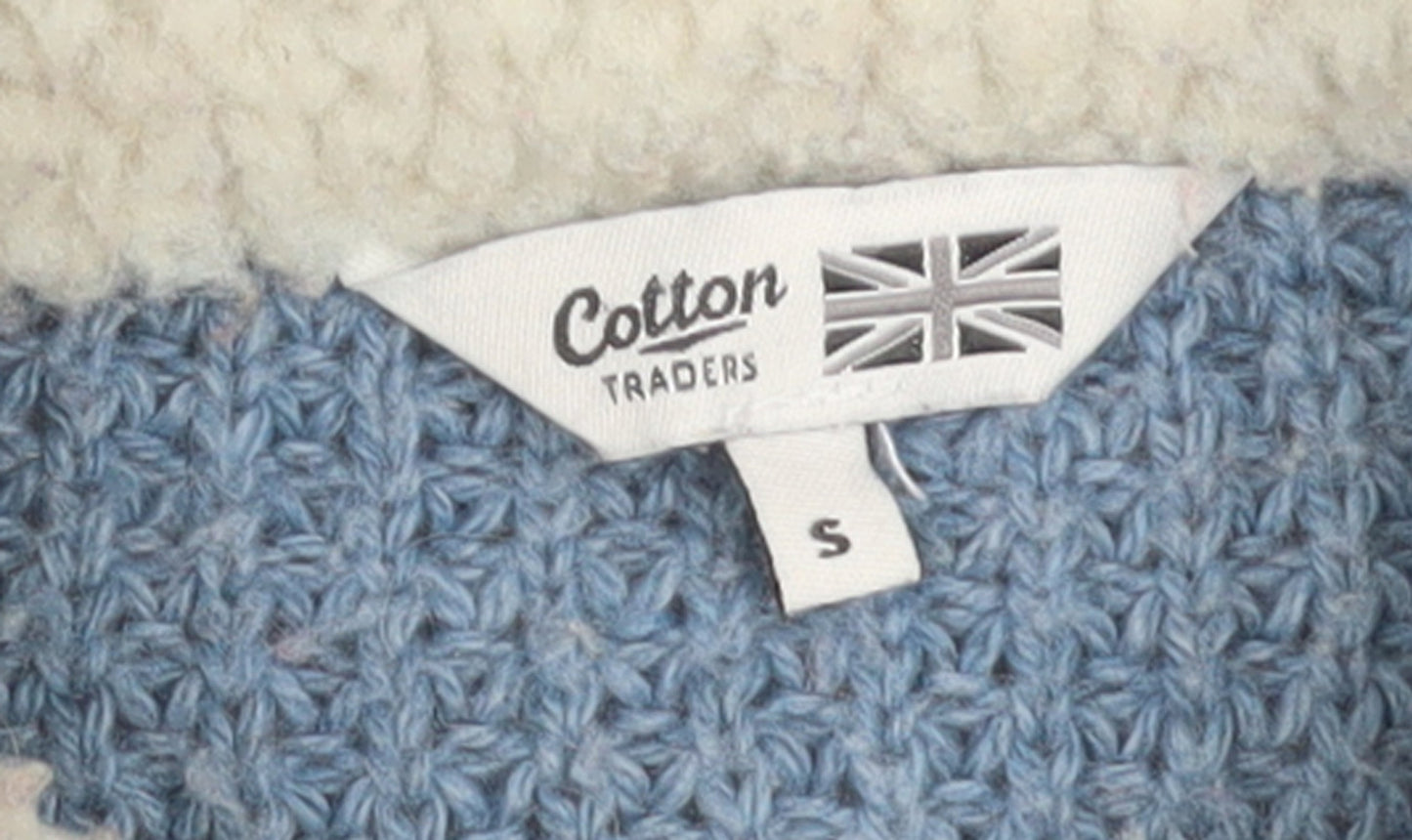 Cotton Traders Men's Blue Full Zip Chunky Knit Jumper Size S