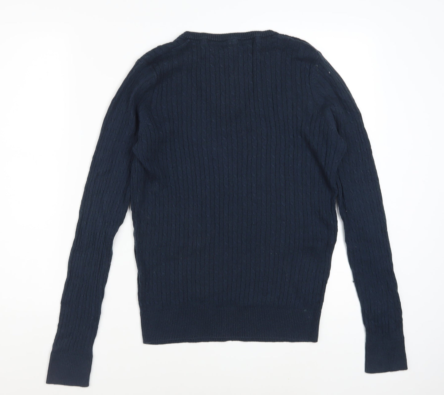 Crew Clothing Co. Women's Blue V-Neck Cable Knit Jumper Size 14