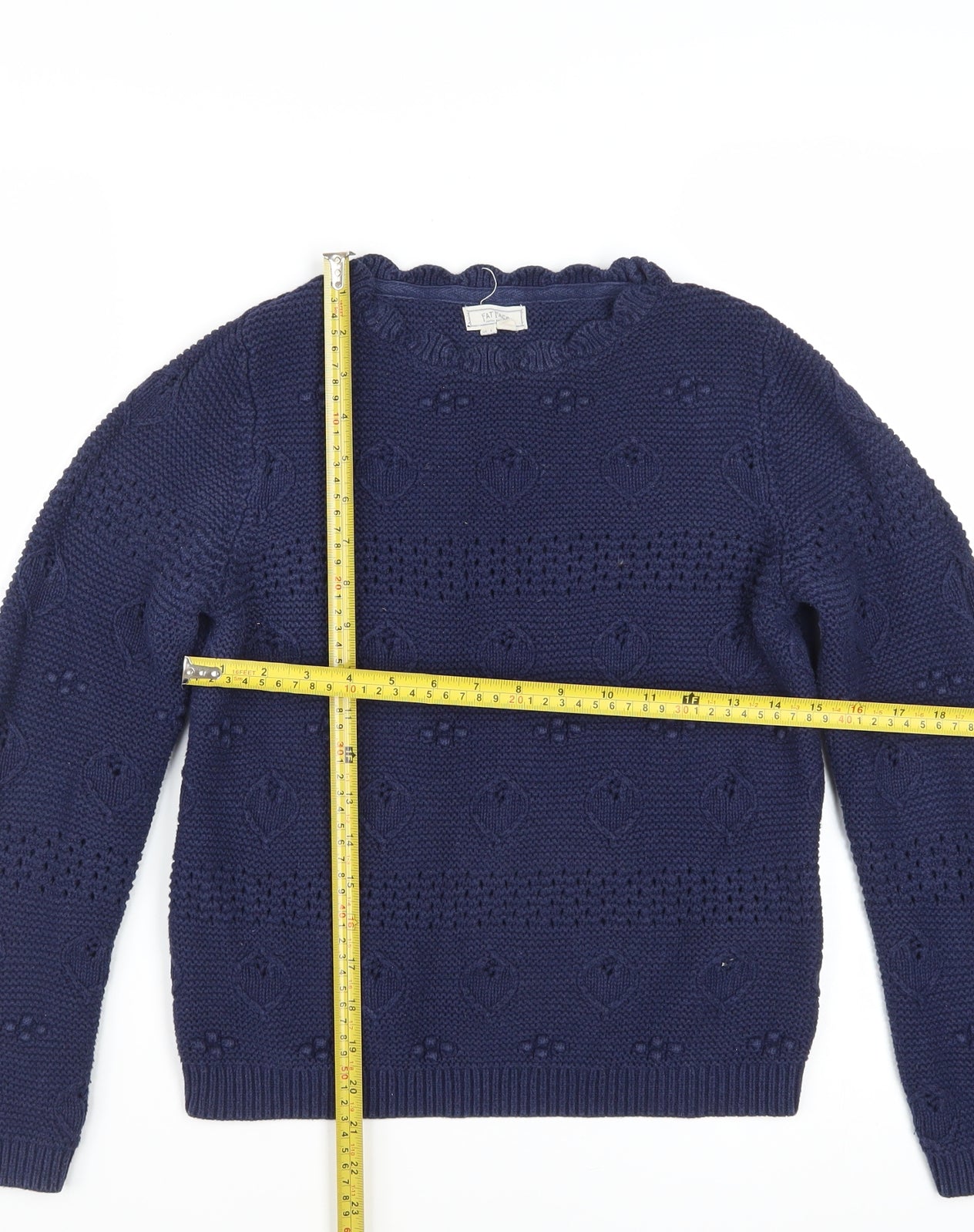Fat Face Women's Blue Cotton Chunky Knit Jumper Size 8