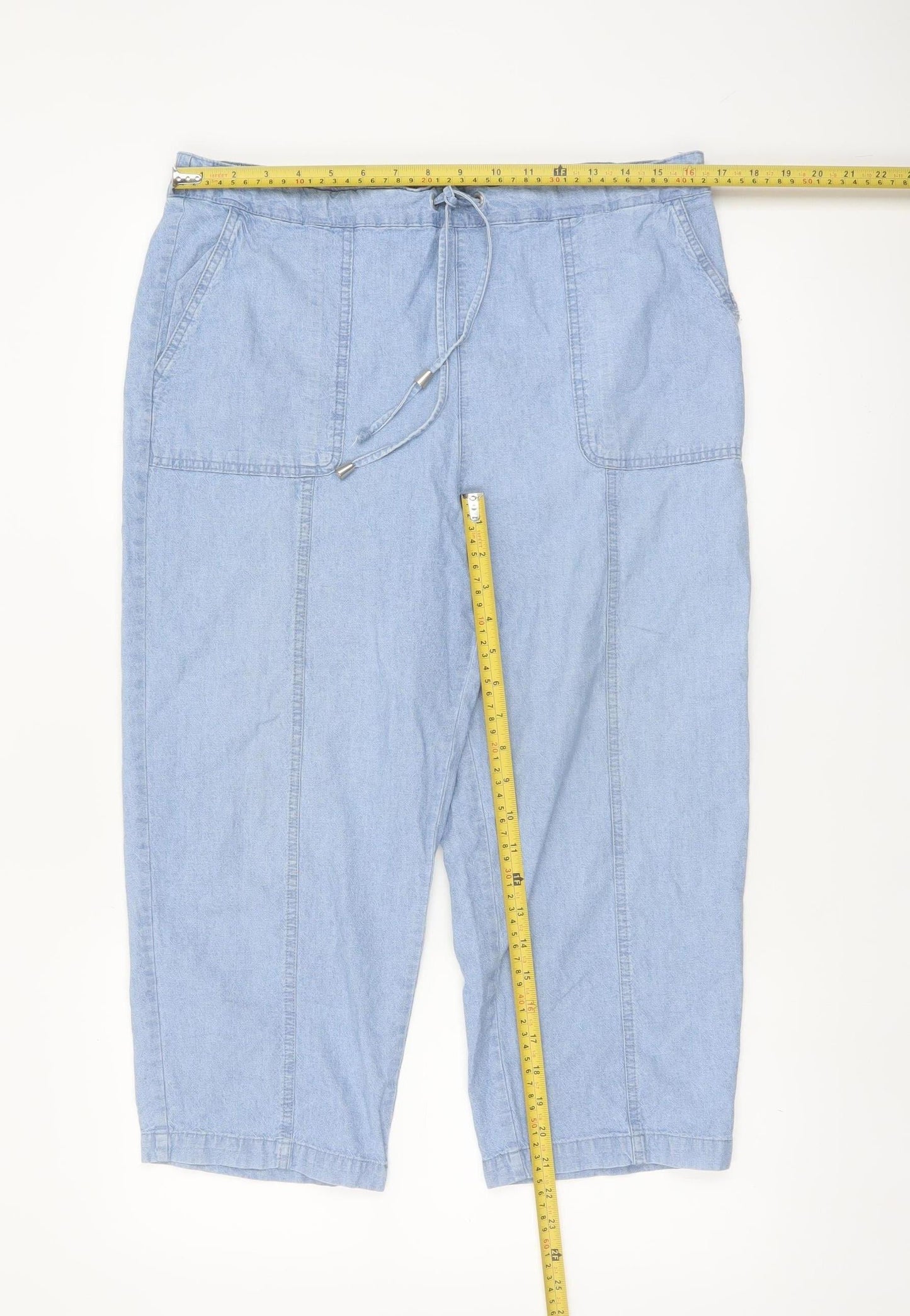 Isle Essentials Women’s Blue Cotton Cropped Trousers Size 16
