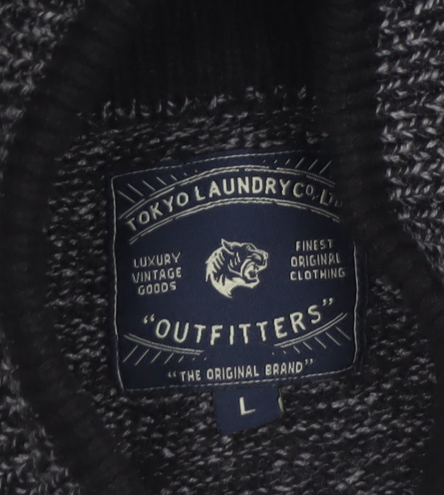 Tokyo Laundry Men's Grey 1/2 Zip High Neck Knit Jumper Size L