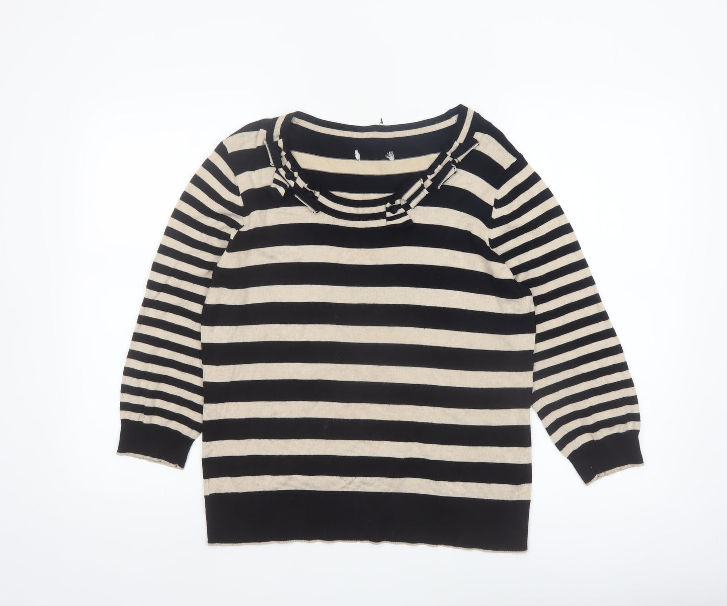 Marks and Spencer Women Black Stripe Knit Jumper Size 14 Per Una