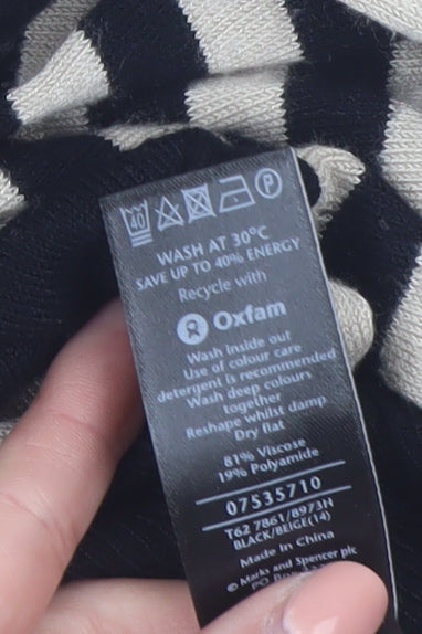 Marks and Spencer Women Black Stripe Knit Jumper Size 14 Per Una
