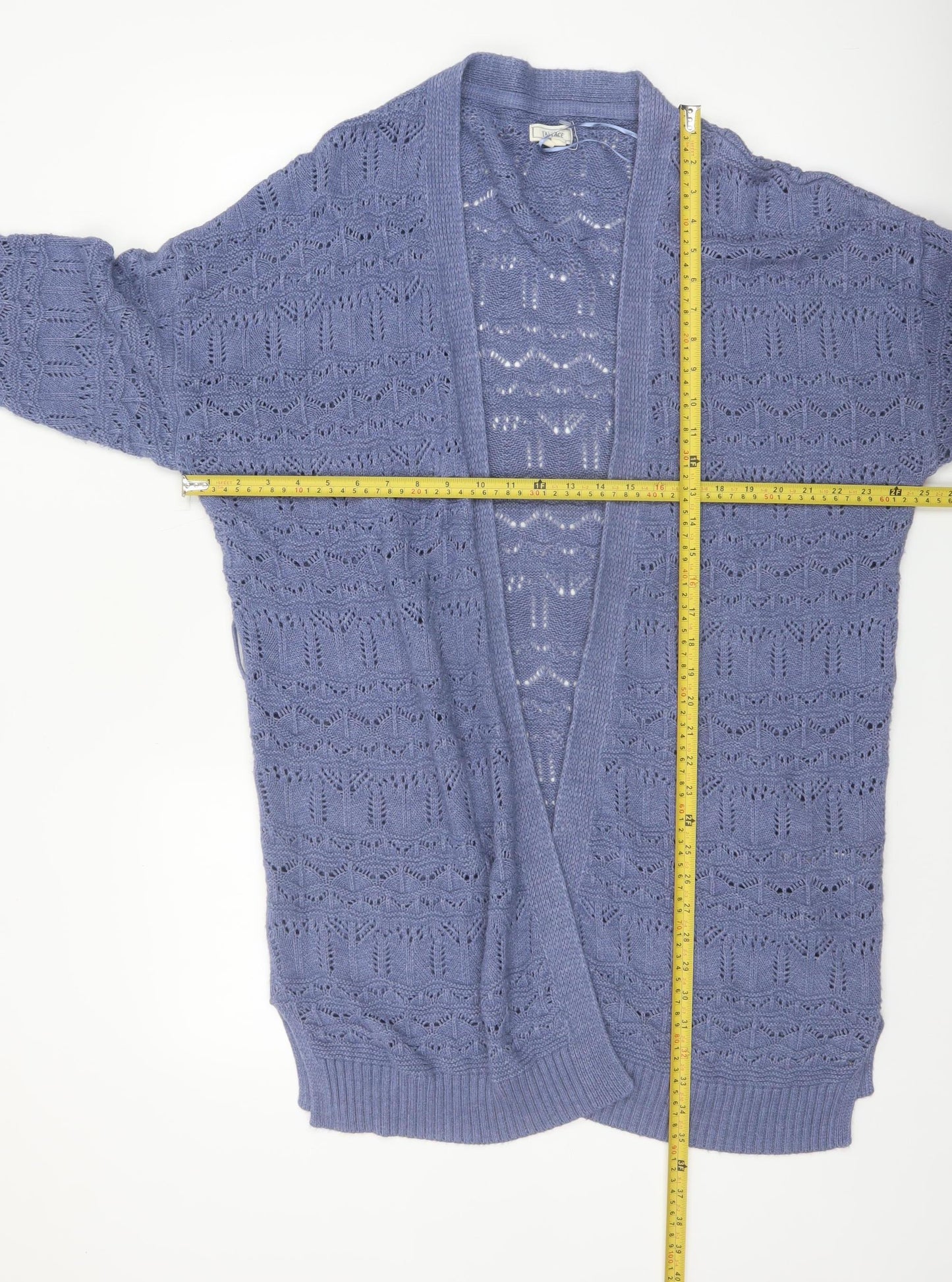 Fat Face Women's Blue Open-Knit Long Sleeve Cardigan Size 16