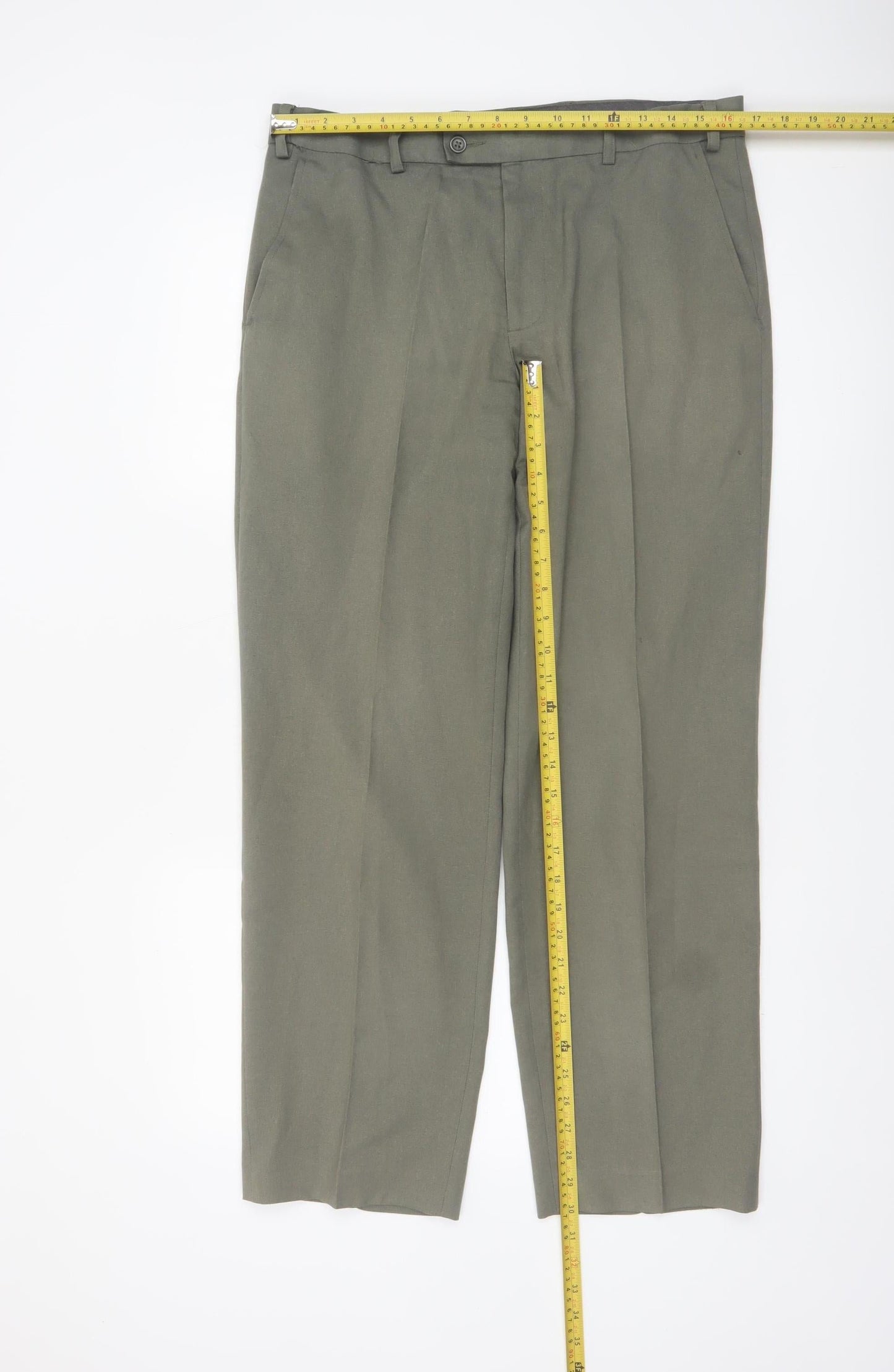 Marks and Spencer Men's Green Regular Fit Pleated Trousers 34W 31L