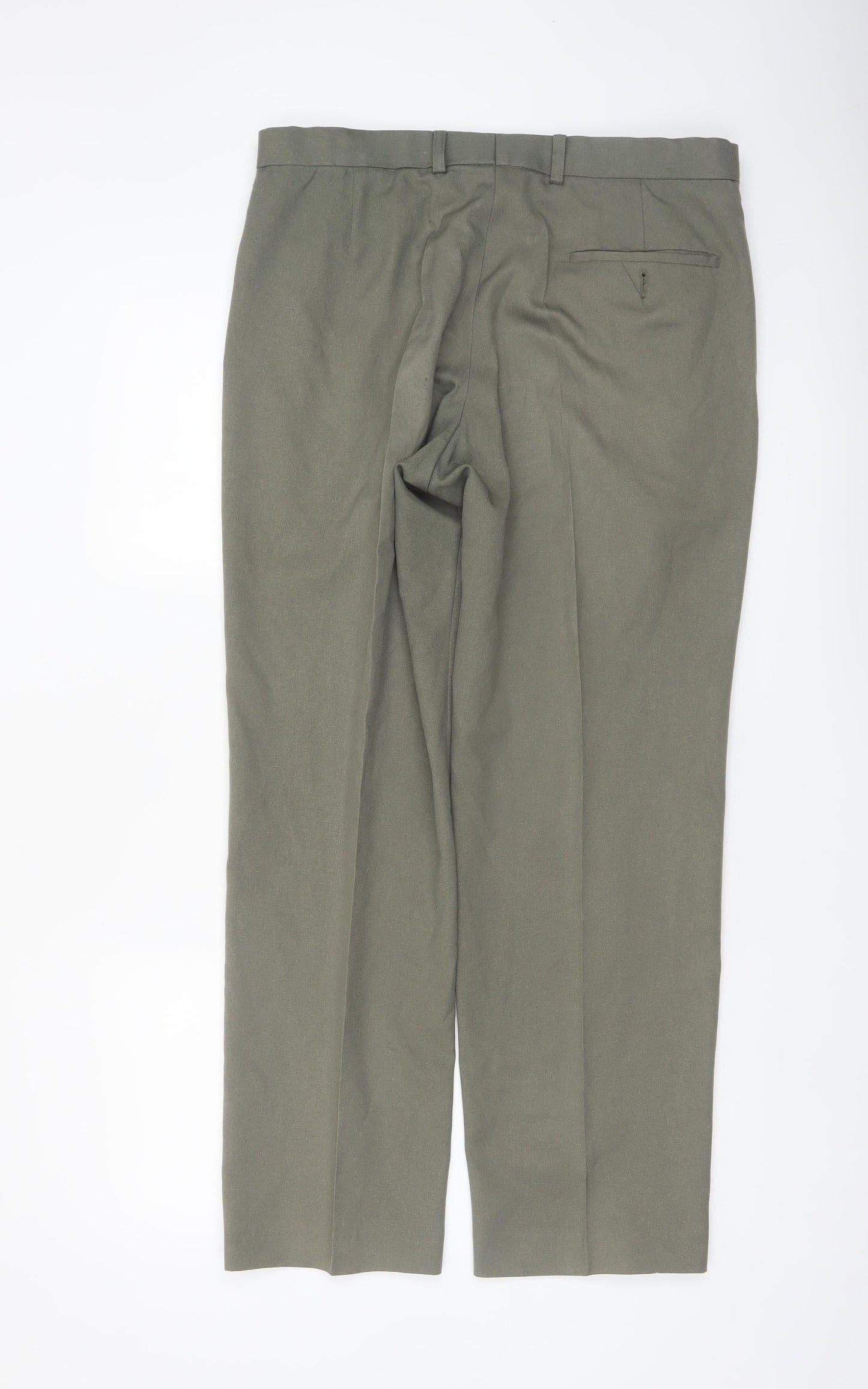 Marks and Spencer Men's Green Regular Fit Pleated Trousers 34W 31L