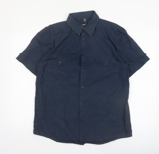 Bench Men's Blue Cotton Short Sleeve Button-Up Shirt L