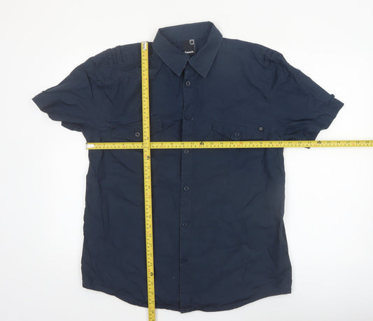 Bench Men's Blue Cotton Short Sleeve Button-Up Shirt L
