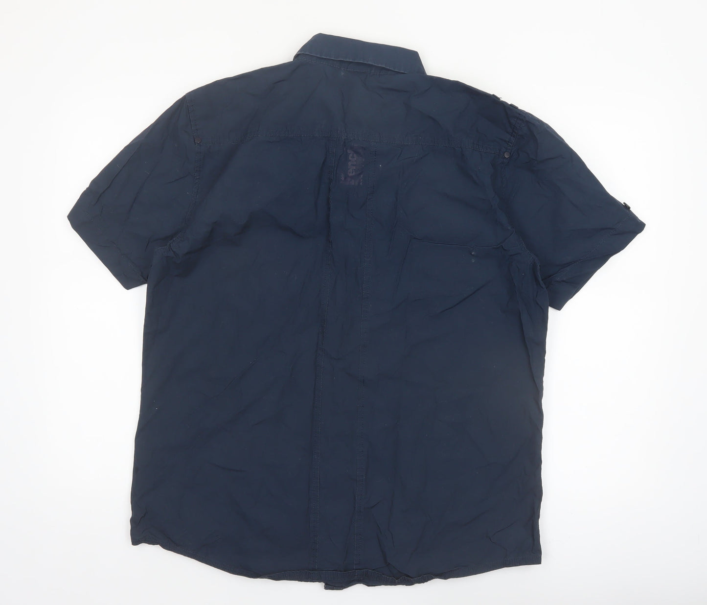 Bench Men's Blue Cotton Short Sleeve Button-Up Shirt L