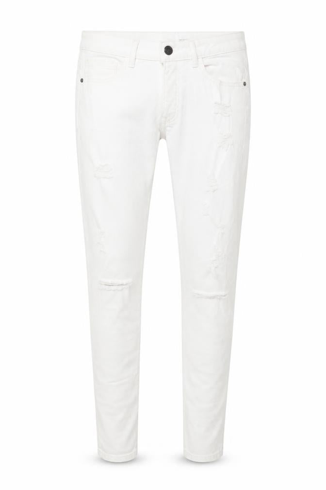 Front view of Denim Co Men's White Skinny Jeans W32 L30 Distressed Denim