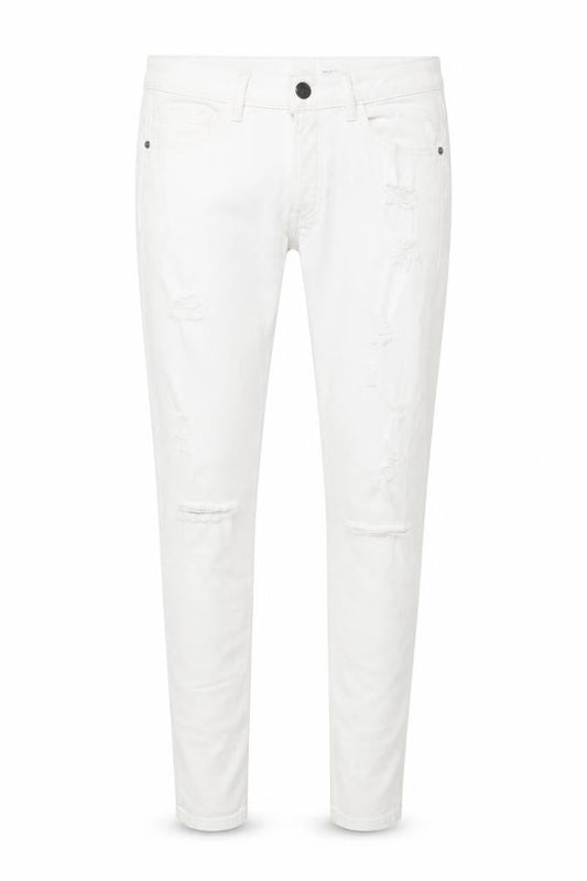Front view of Denim Co Men's White Skinny Jeans W32 L30 Distressed Denim