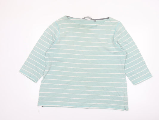 Mountain Warehouse Womens Blue Striped 3/4 Sleeve Cotton Boat Neck Top UK 20