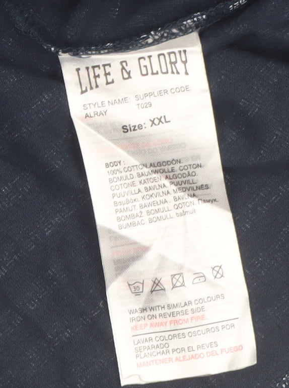 Life & Glory Men's Blue Striped Cotton Sleeveless Tank Top 2XL