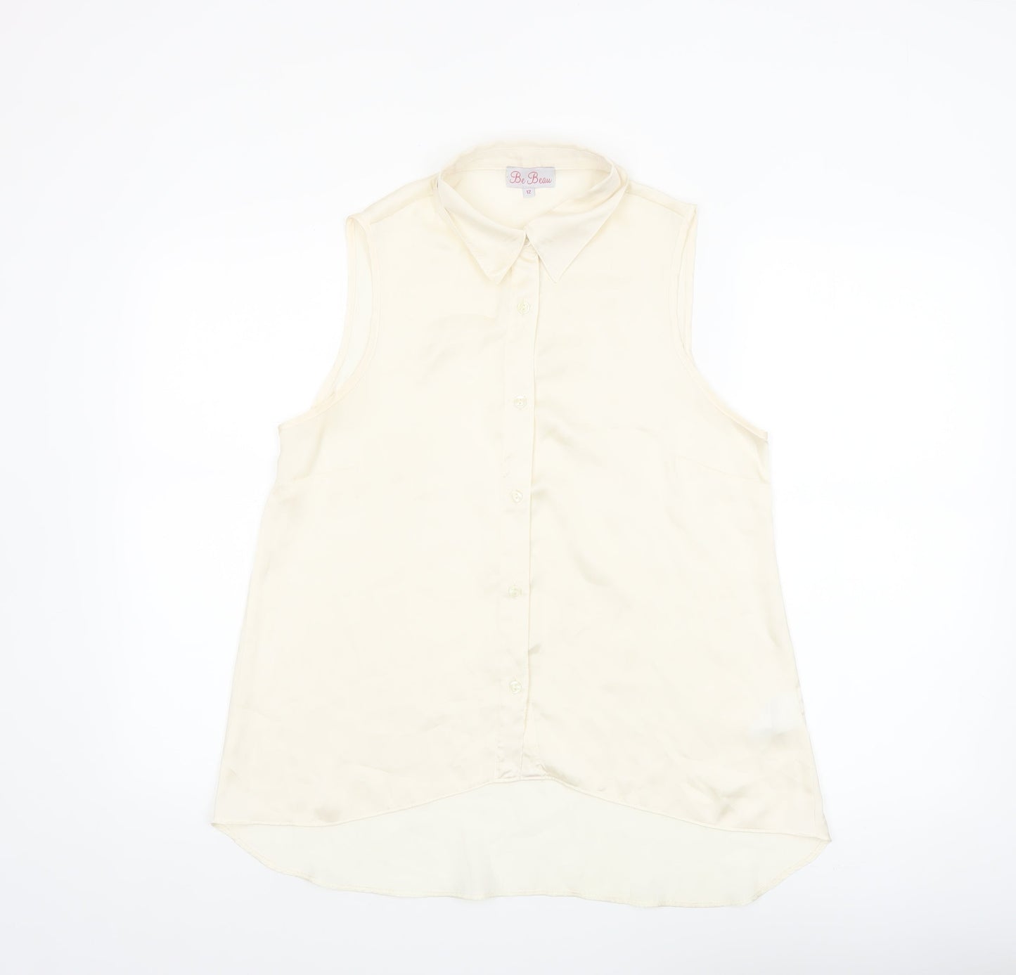 Be Beau Womens Ivory Sleeveless Collared Blouse Size 12