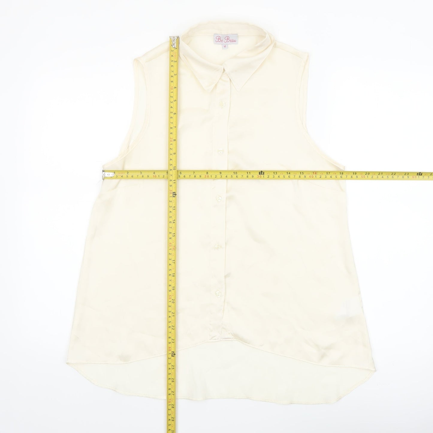 Be Beau Womens Ivory Sleeveless Collared Blouse Size 12
