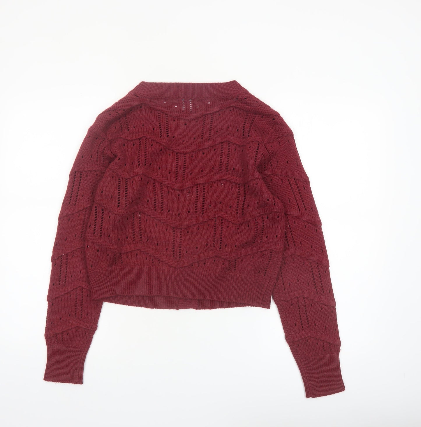 Boohoo Women's Red Open-Knit Long Sleeve Cardigan Size S