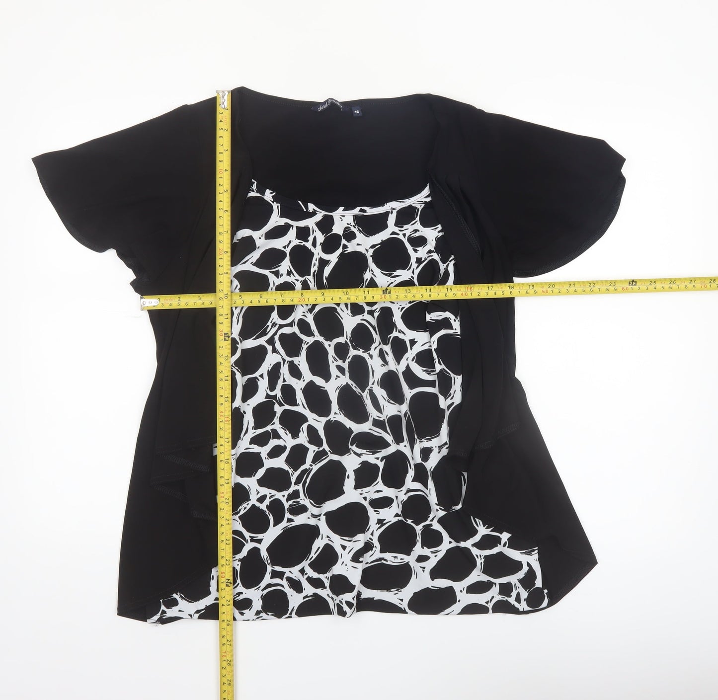 Sarah Hamilton Women's Black Geometric Tunic Blouse Size 16