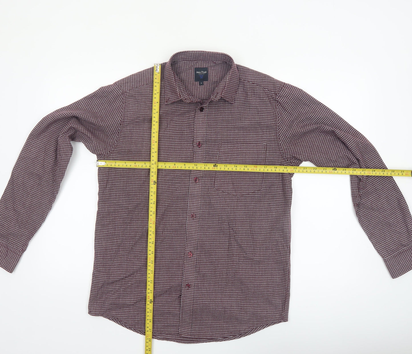 James Pringle Men's Red Check Button-Up Long Sleeve Shirt S