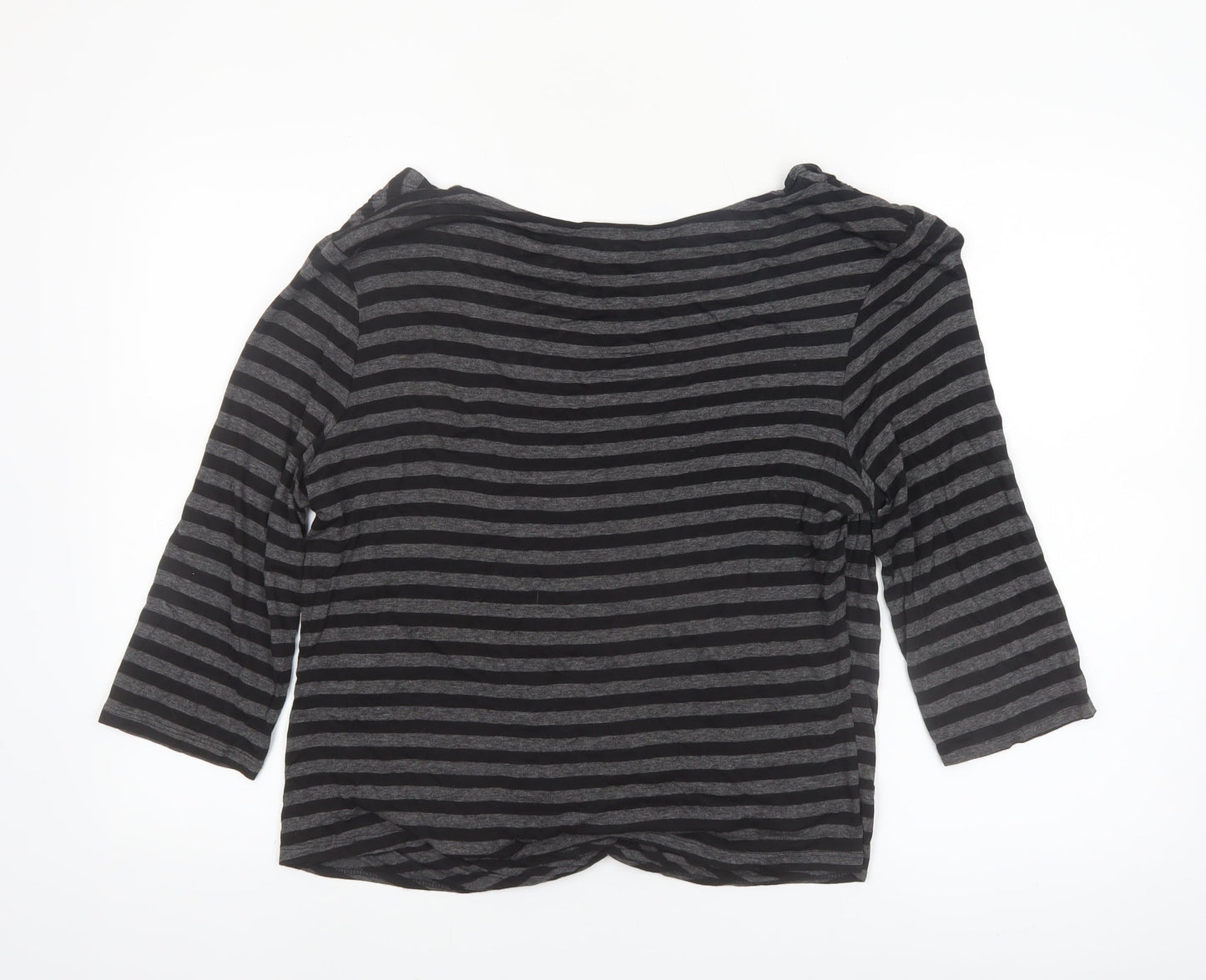 Wallis Womens Black Striped Wrap Jersey Top Size 18 3/4 Sleeve