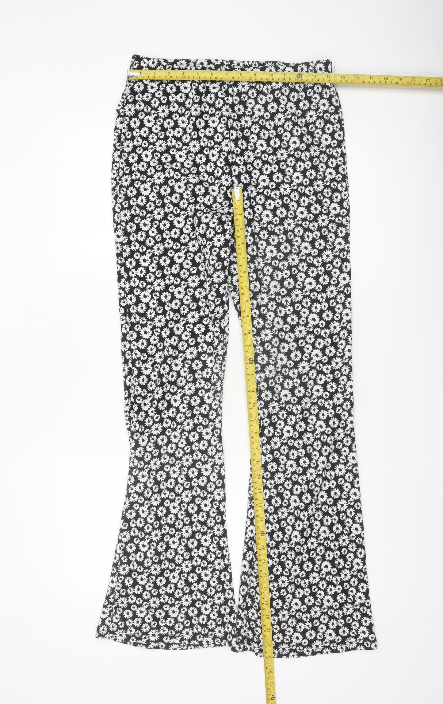 New Look Womens Black Floral Flared Jersey Trousers Size 10