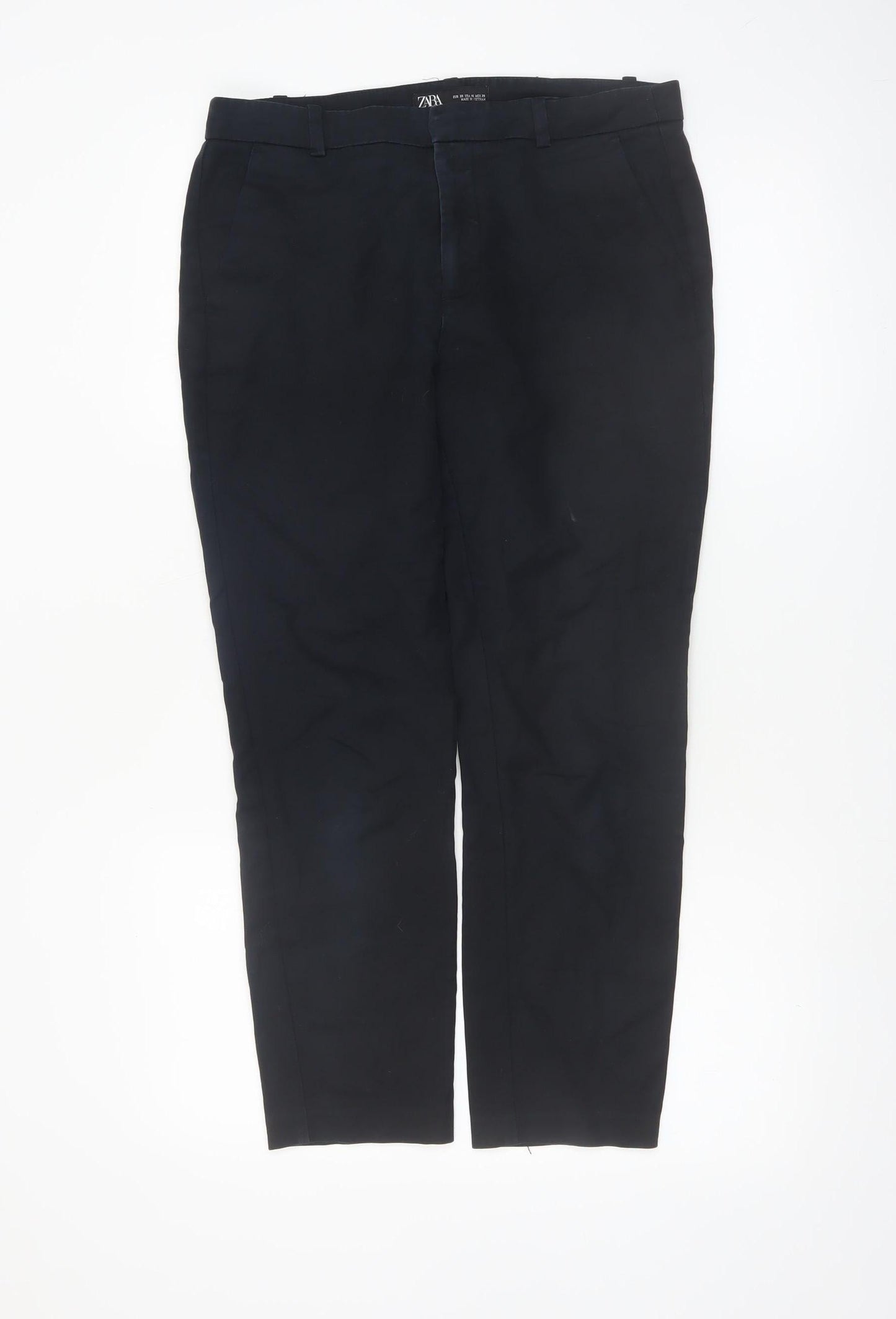 Zara Women Black Chino Trousers Size 10 Slim Fit Cotton Stretch