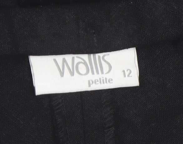 Wallis Women Black Linen Blend Flared Midi Skirt Size 12 Petite