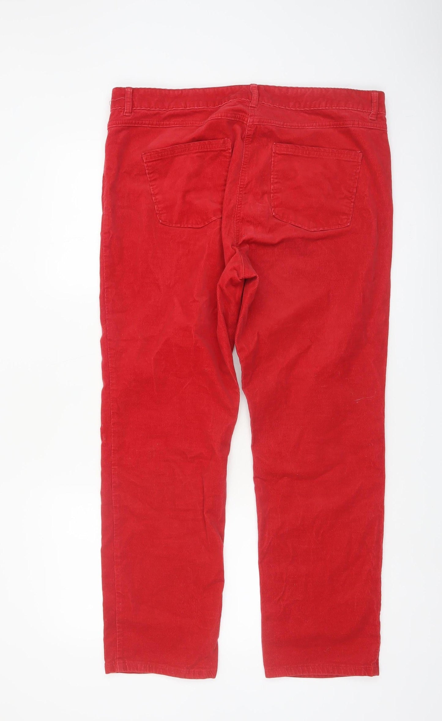 Marks and Spencer Women Bright Red Corduroy Trousers Size 16 Short