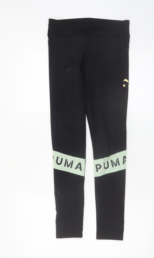 Puma Girls Black 13-14 Years Activewear Leggings with Logo Print