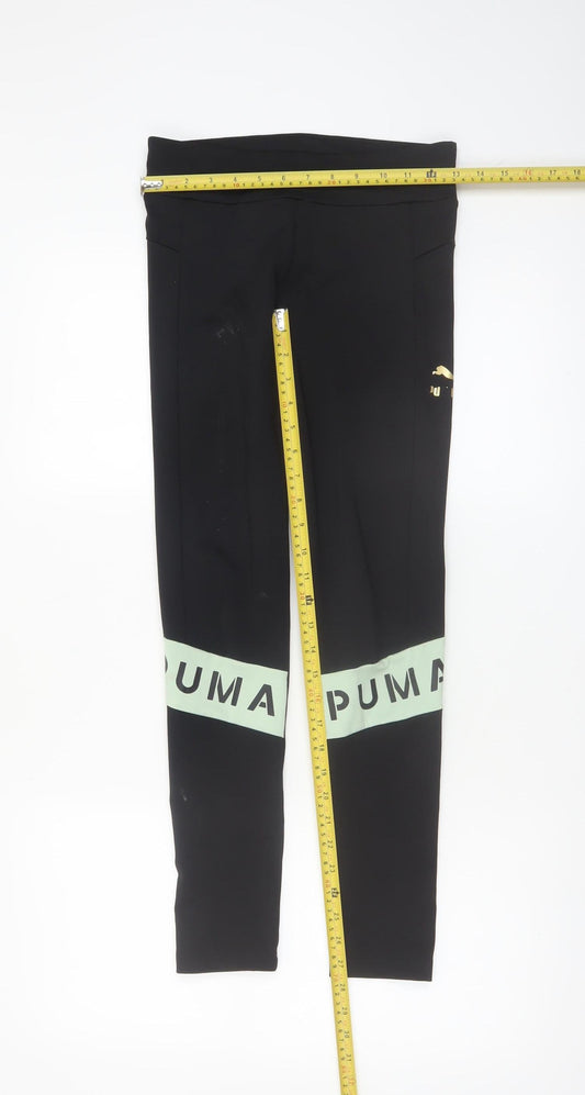 Puma Girls Black 13-14 Years Activewear Leggings with Logo Print