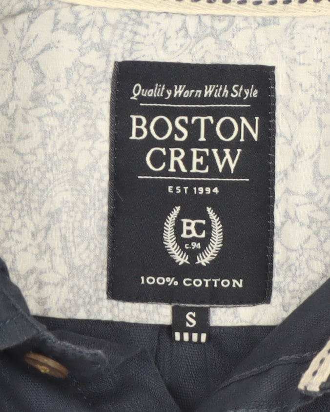 Boston Crew Men's Blue Cotton Short Sleeve Button-Up Shirt Size S