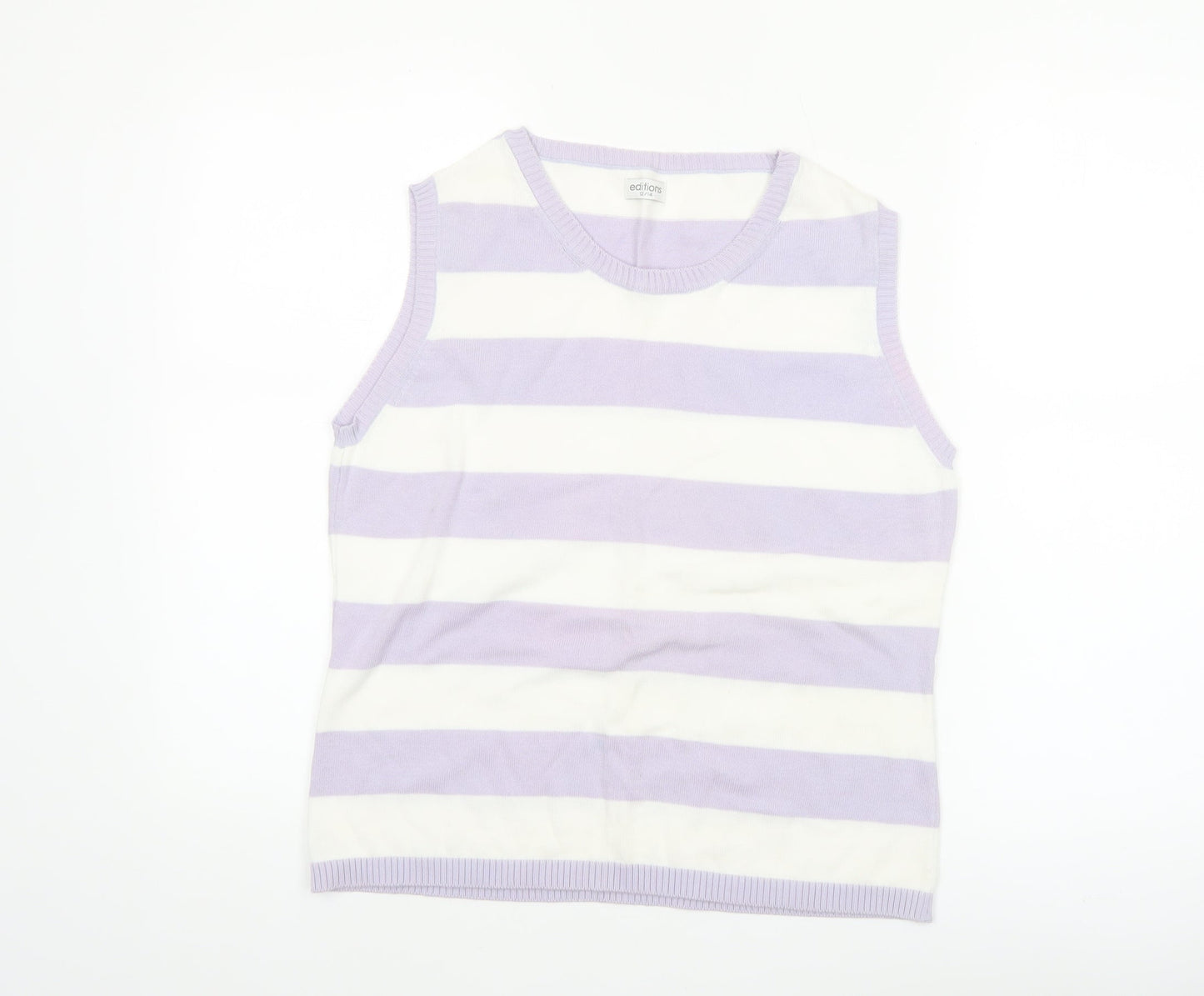 Editions Women Purple White Striped 100% Cotton Sleeveless Tank Top Size 12