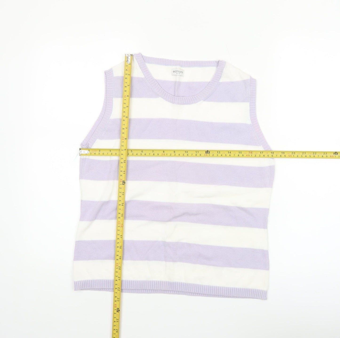 Editions Women Purple White Striped 100% Cotton Sleeveless Tank Top Size 12