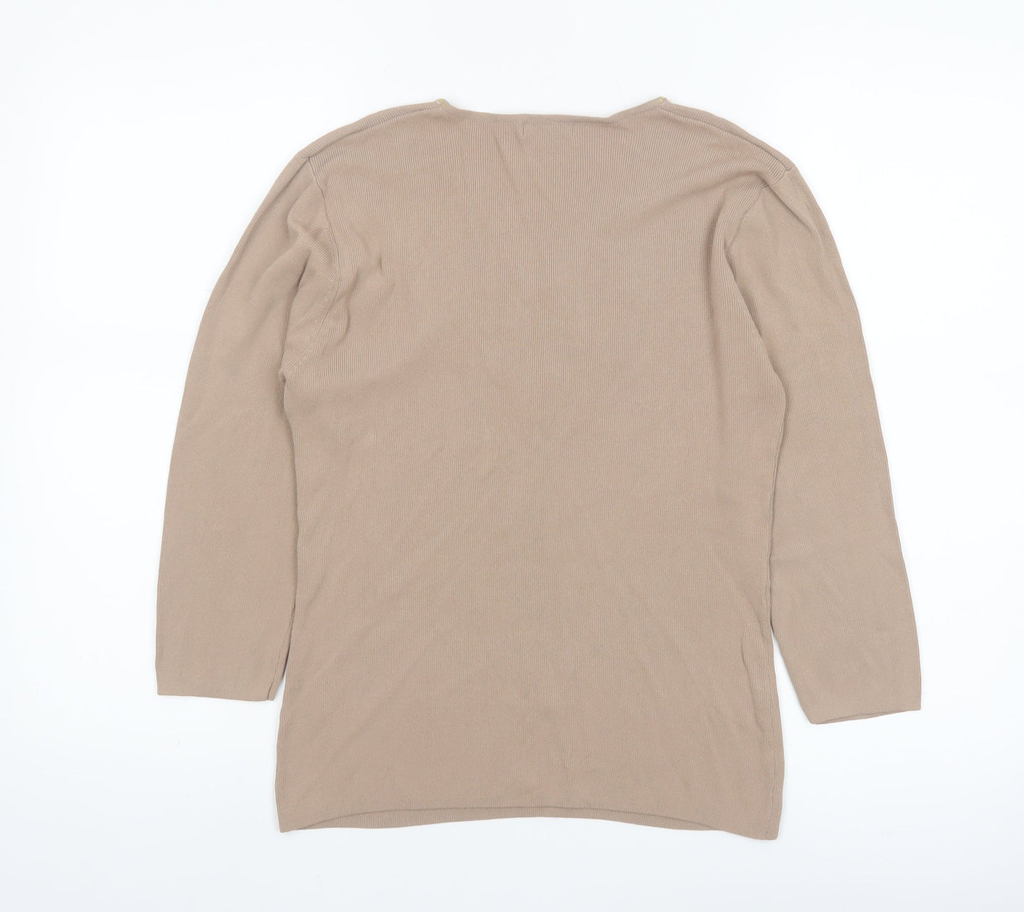 Mia Moda Women's Beige Beaded V-Neck Knit Blouse M