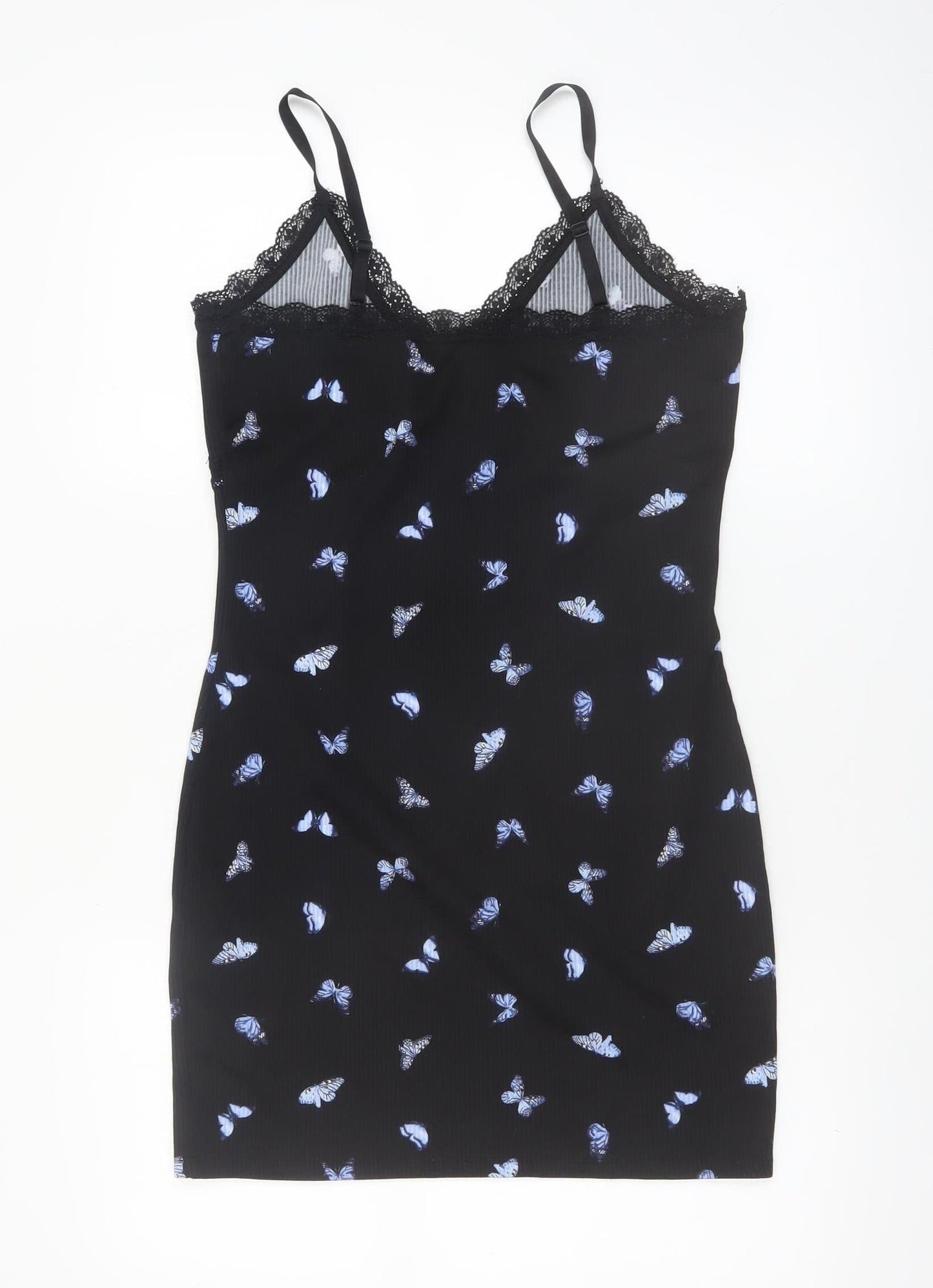 H&M Divided Black Butterfly Slip Dress Women’s Size 12 Lace Trim