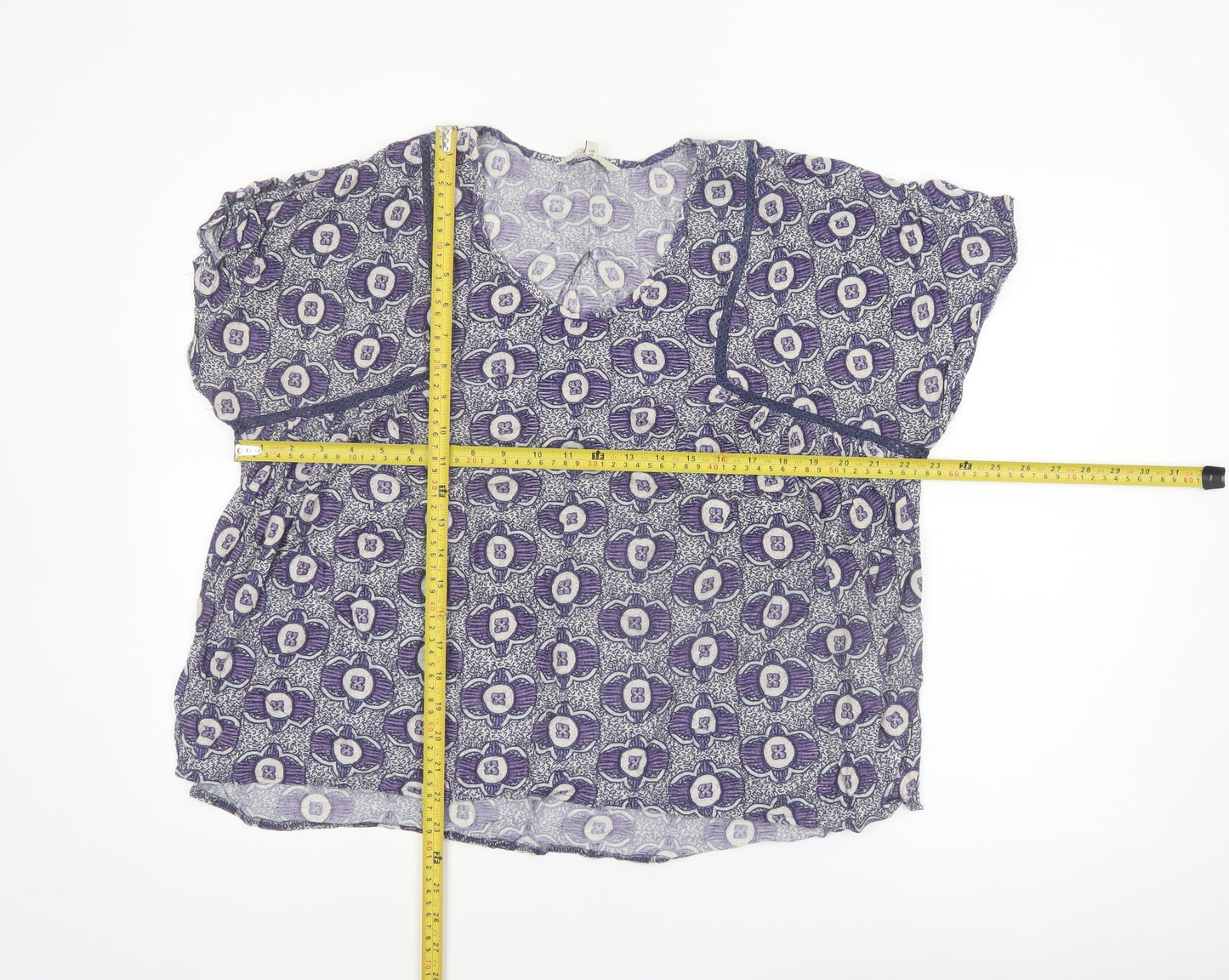 Next Women’s Purple Floral Viscose Tunic Blouse UK 16 Short Sleeve