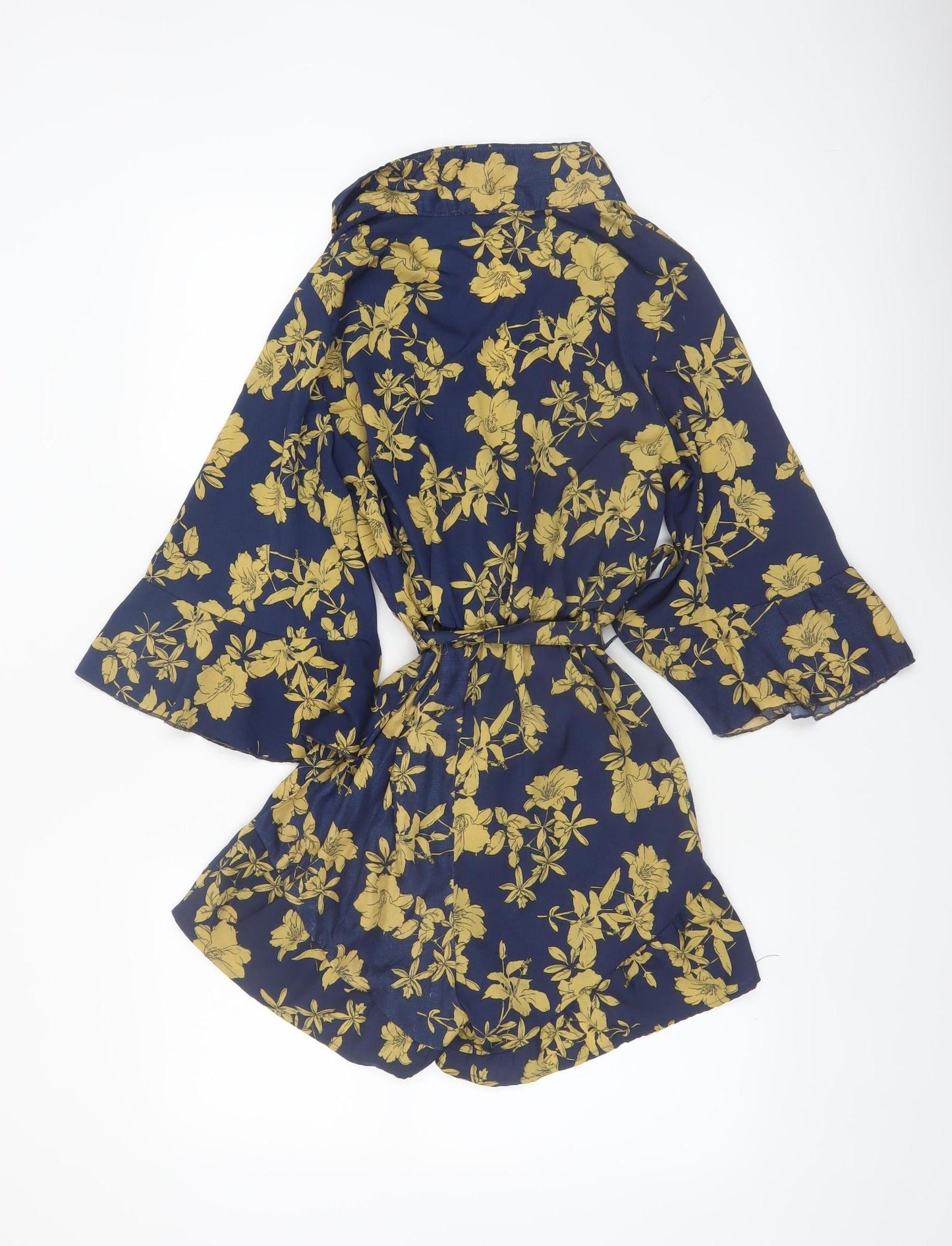 PrettyLittleThing Womens Navy Floral Wrap Playsuit Size 8