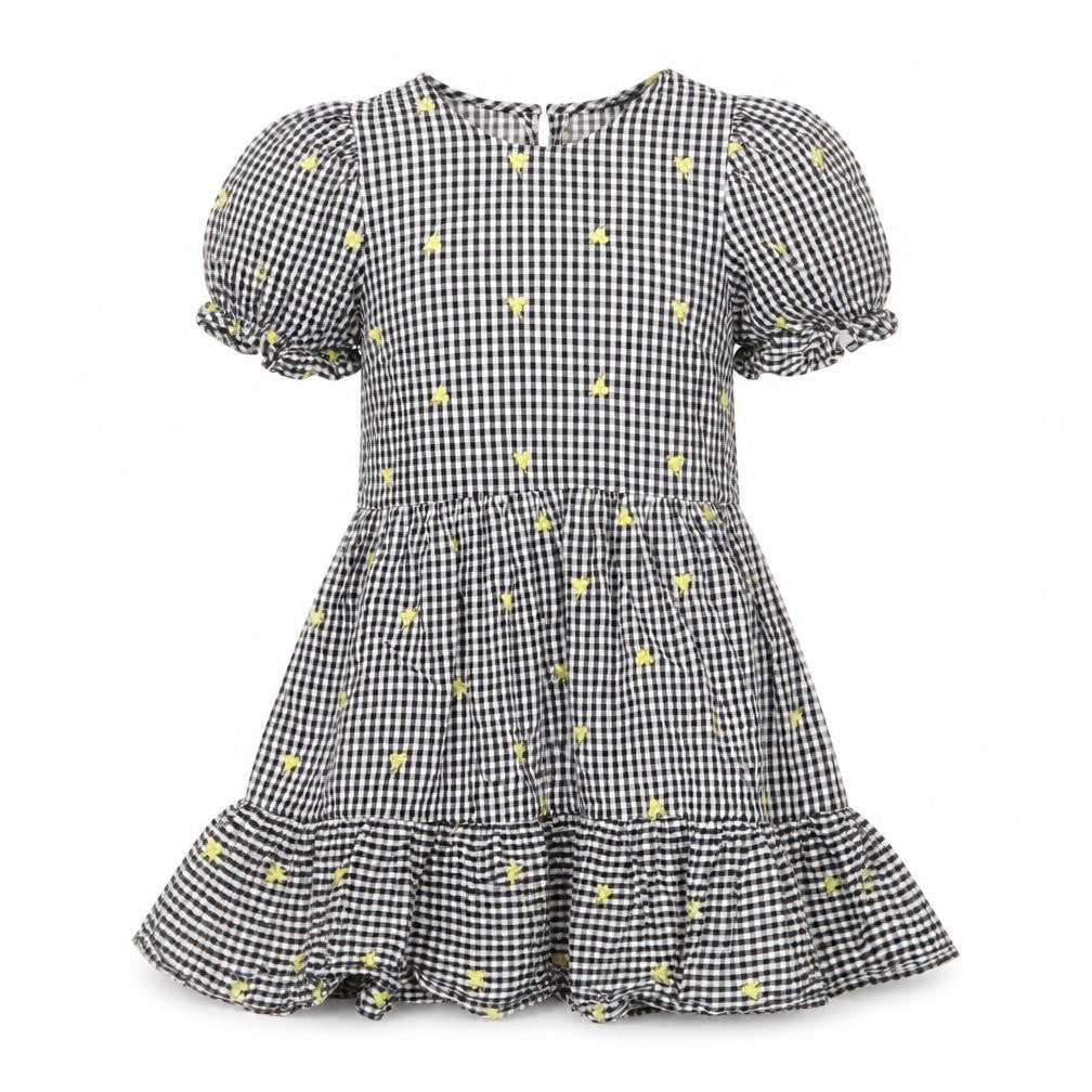 New Look Women's Black Gingham Embroidered Puff Sleeve A-Line Dress Size 10