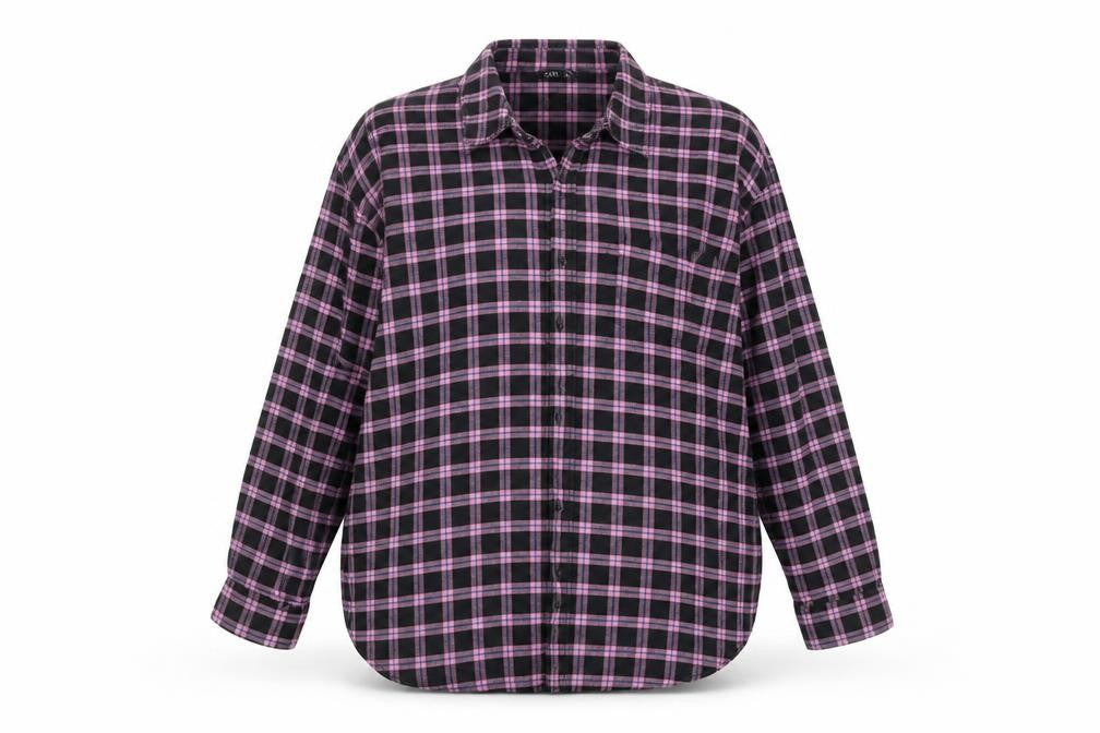 Zara Women's Purple Check Flannel Button-Up Shirt Size S