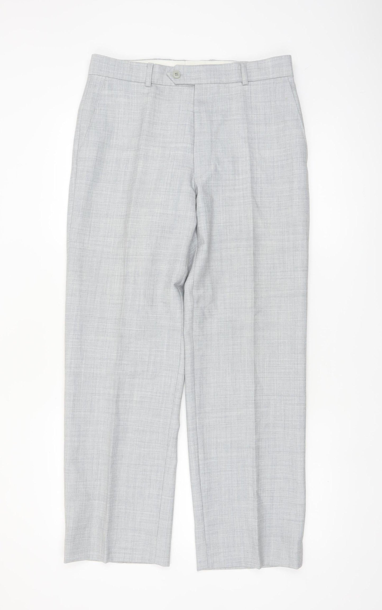 Lancers Men's Grey Wool Blend Dress Pants 32S Regular Fit Formal Trousers