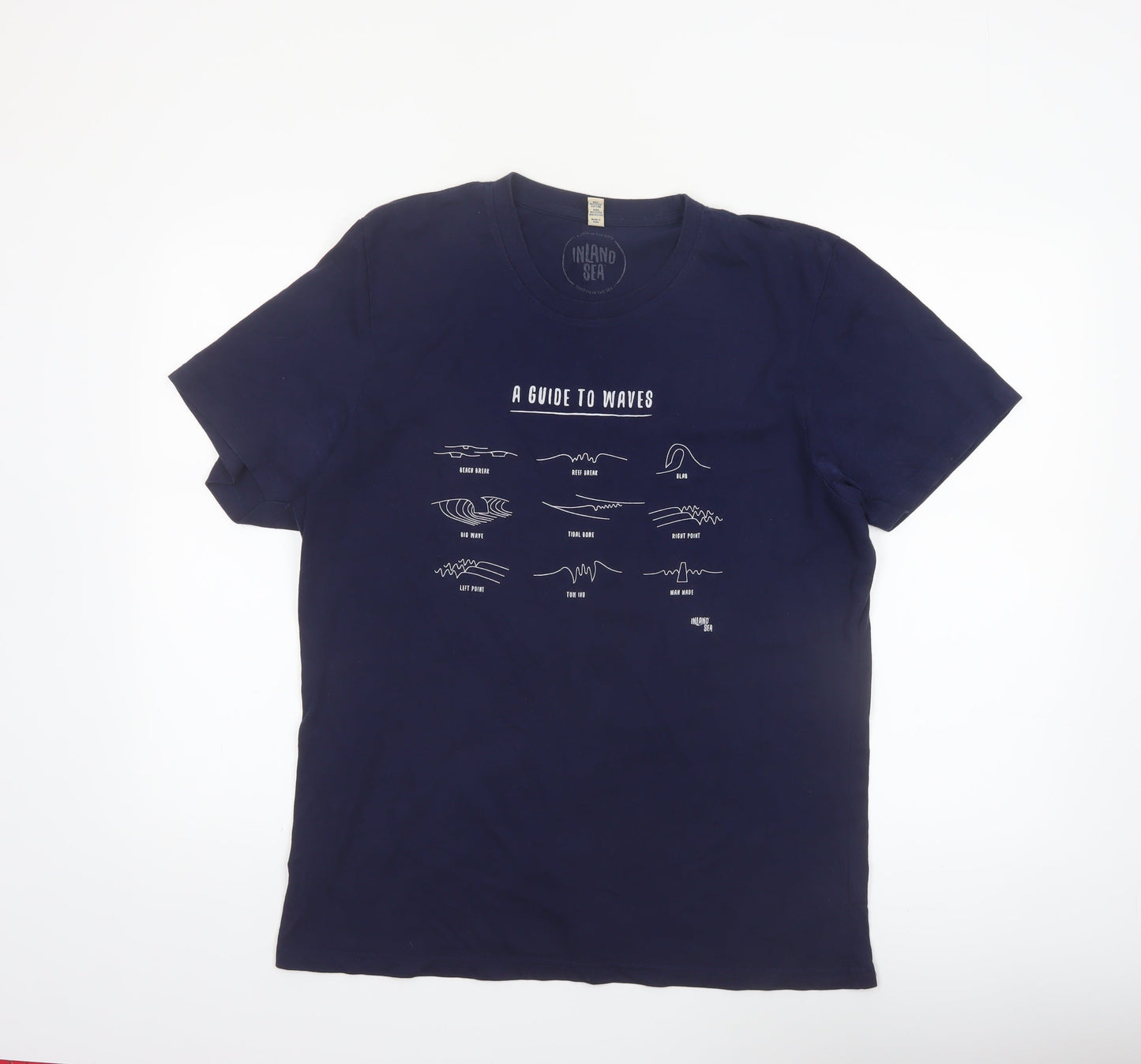 Inland Sea Men's Blue Graphic T-Shirt L Beach Surf Design
