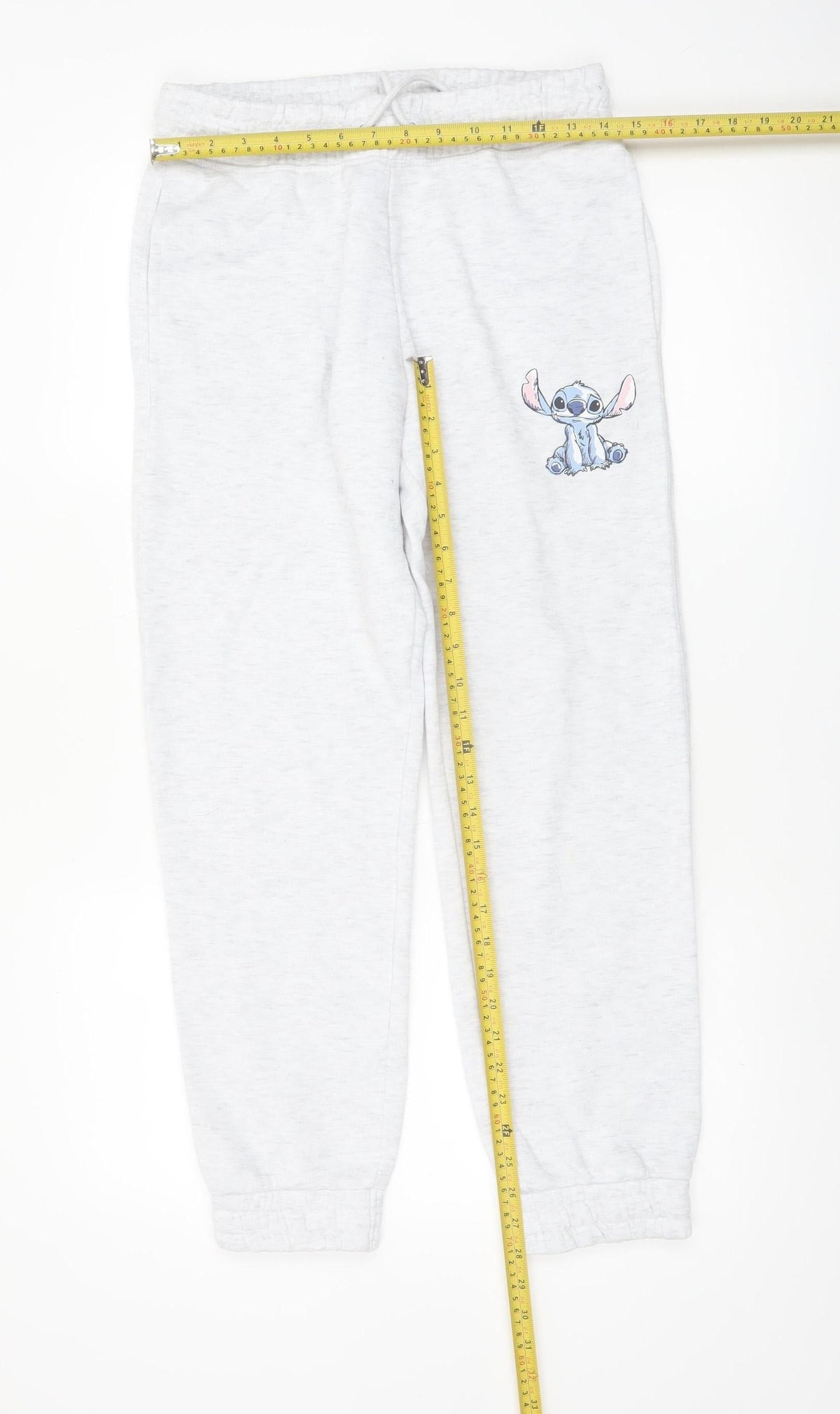 Back view of Disney women’s grey xs jogger sweatpants with stitch embroidery