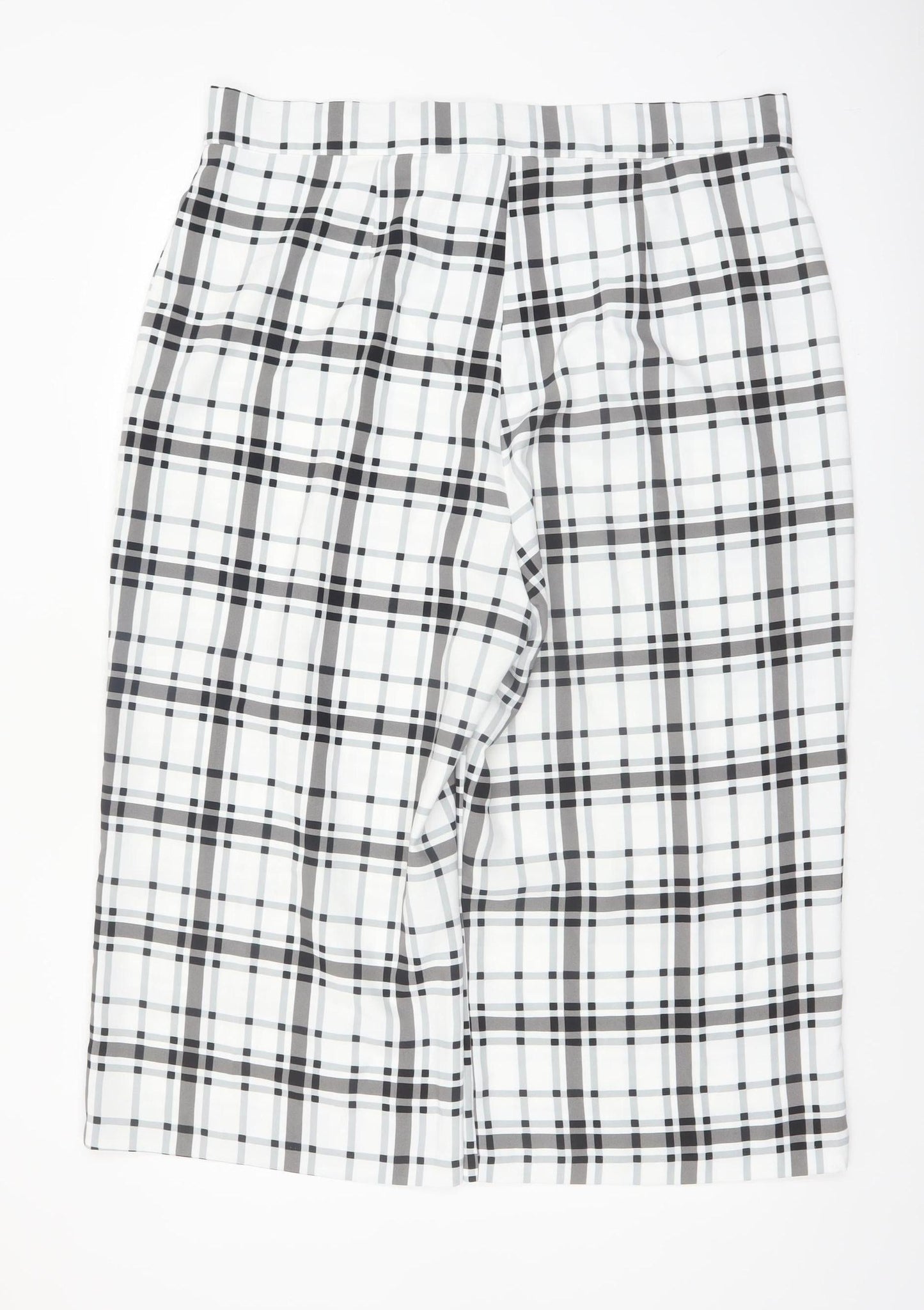Peacocks Womens White Black Plaid Wide Leg Cropped Trousers Size 18