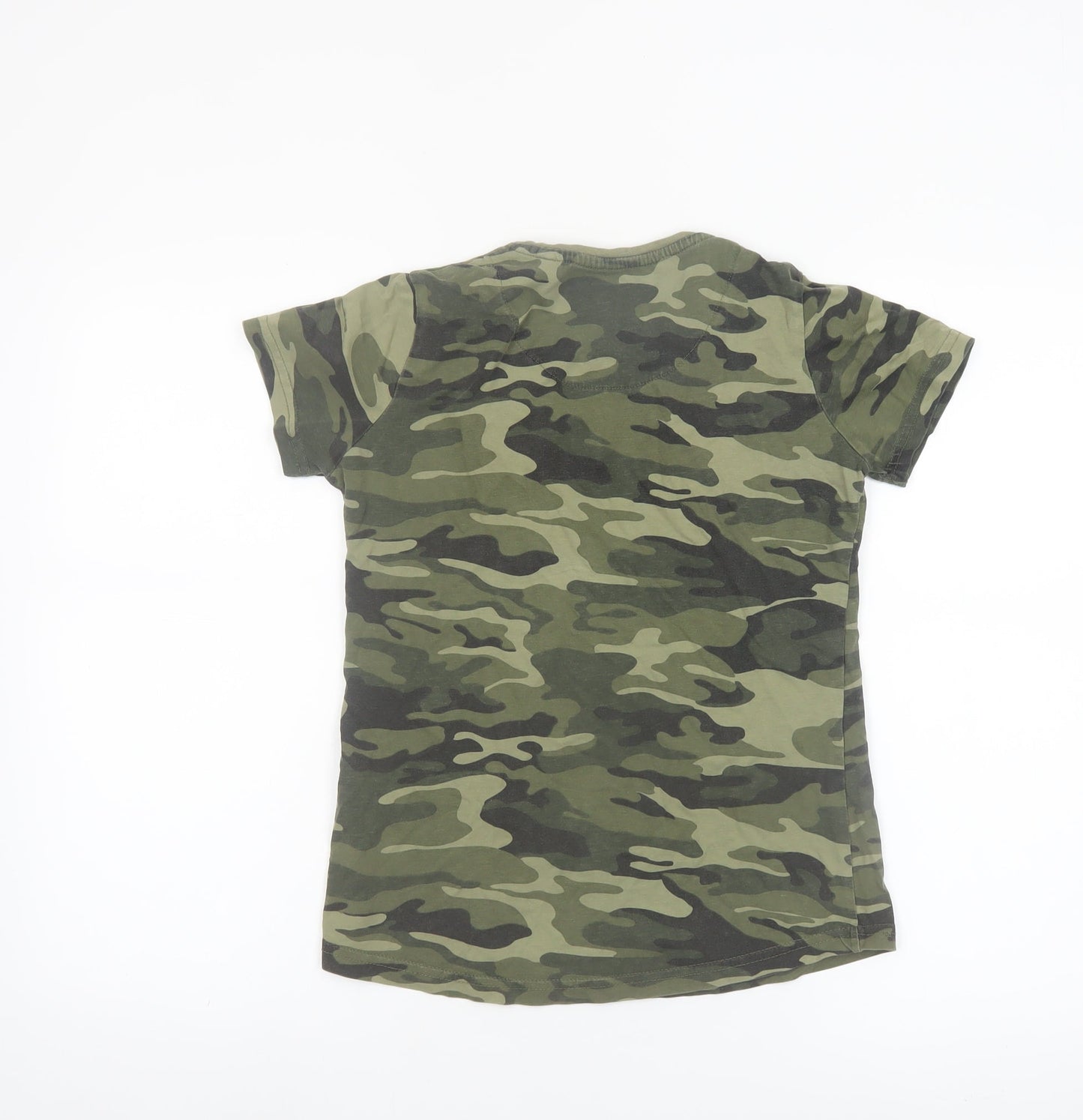 Von Dutch Women's Green Camouflage T-Shirt Size 10 Slim Fit